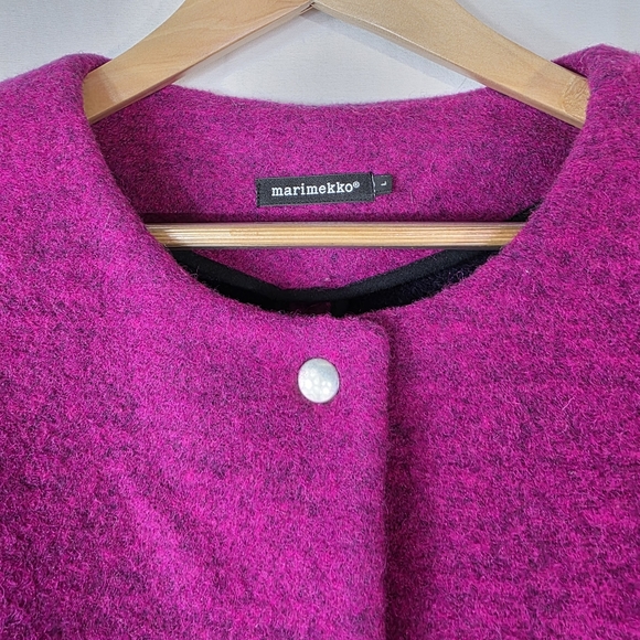 Marimekko collarless Pink and Dark Blue Wool snapbutton Coat - Picture 4 of 12